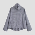 Women's Fashion Plaid Long Sleeve Shirt High Stand Collar Asymmetric Button Closure Single Pocket 100% Polyester Casual Blouse Elegant Retro Light Jacket Streetwear For Women