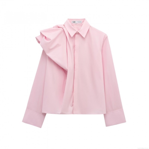 Women's Elegant Poplin Shirt Ruffle Puff Sleeve Blouse Asymmetric Design Solid Color Polyester Cotton Blend Top for Party Dating Office Ladies