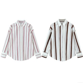 Women's Elegant Striped Poplin Shirt Long Sleeve Button Down Blouse Polyester Casual Office Tops For Women