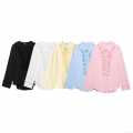 Women's Elegant Ruffle Trim Tie Neck Long Sleeve Blouse 100% Polyester Solid Color Casual Loose Shirt For Dating Party Daily Wear Lady Style Fashion Tops
