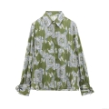 Women's Paisley Print Long Sleeve Blouse Metallic Lurex Chiffon Shirt With Tie Cuffs Turndown Collar Loose Casual Tops For Spring Autumn Ladies Fashion