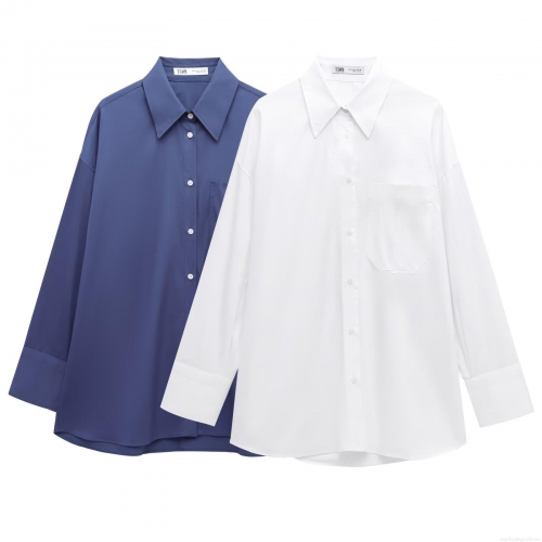 Women's Casual Polyester Cotton Blend Long Sleeve Shirt Lapel Single Breasted Button Down Blouse With Pocket Oversized Tops For Daily Commute