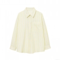 Women Casual Vertical Striped Long Sleeve Shirt Button Down Lapel Collar Blouse With Chest Pocket Loose Fit Polyester Tops For Daily Office Wear