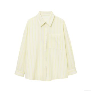 Women Casual Vertical Striped Long Sleeve Shirt Button Down Lapel Collar Blouse With Chest Pocket Loose Fit Polyester Tops For Daily Office Wear