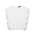 Women's White Embroidery Hollow Out Sleeveless Blouse Ruffle Flying Sleeve Slim Fit Casual Summer Top Floral Lace Elegant Pullover Shirt