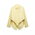 Women's Long Sleeve Polyester Poplin Shirt Elegant Minimalist Irregular Layered Hem Blouse With Single Pocket Casual Office Top For Lady