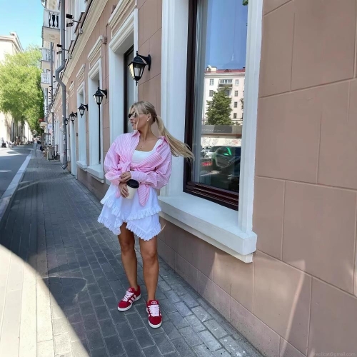 Women Striped Long Sleeve Button Down Shirt Oversized Polyester Blouse For Casual Vacation Sun Protection Sweet Fresh Tops