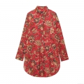 Women's Fashion Casual Long Sleeve Floral Printed Shirt Vintage Polyester Blend Button Down Longline Blouse Top For Daily Wear Streetwear