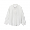 Women's V-Neck Long Sleeve Blouse Elegant Washed Cotton Polyester Shirt Bubble Sleeve Solid Color Casual Tops for Women Office Dating