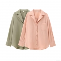 Women's Satin Texture Poplin Shirt Long Sleeve Button Down Blouse Solid Color Lapel Collar Top with Front Pocket for Casual Office Daily Wear