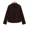 Women's Faux Suede Shirt Jacket Long Sleeve Solid Color Hidden Placket Outerwear Casual Elegant Blouse With Cuff Zippers For Spring Autumn Winter