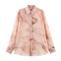 Women's Long Sleeve Button Down Shirt Chiffon Marble Print Blouse Casual Lapel Top Fashion Tie-Dye Smock for Daily Work Streetwear Women Clothing