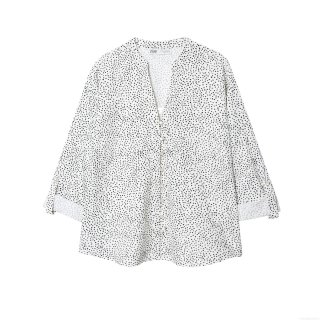 Women Fashion Polka Dot Blouse V Neck Long Sleeve Roll Up Shirt With Pearl Buttons Casual Office Wear Elegant White Black Printed Tops