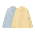 Women's Casual Workwear Long Sleeve Shirt Jacket With Double Pockets Solid Color Turn-down Collar Polyester Blouse Top For Spring Autumn Daily Office Wear