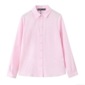 Women's Long Sleeve Button Down Shirt Polyester Lightweight Solid Color Turn-down Collar Blouse For Office Work Daily Wear Casual Elegant Lady Tops