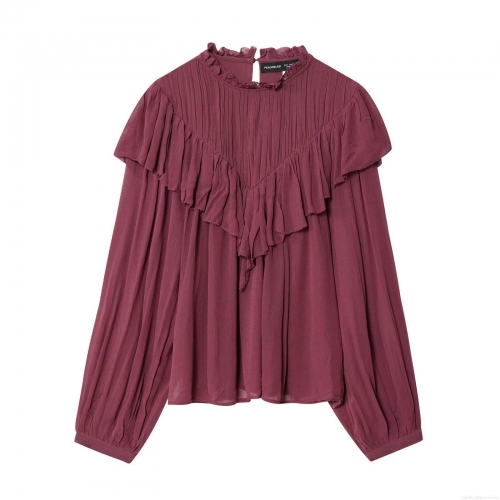 Women Elegant Chiffon Blouse Vintage Ruffle Long Lantern Sleeve Pleated Solid Color Pullover Top For Party Ladies Fashion Sweet Shirt Women Elegant Chiffon Blouse Vintage Ruffle Long Lantern Sleeve Pleated Solid Color Pullover Top For Party Ladies Fashion Sweet Shirt