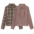 Women's Plaid Button Down Shirt Long Sleeve Lapel Blouse Retro Casual Socialite Style Autumn Winter Fashionable Slim Fitting Office Commute Polyester Tops