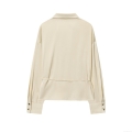 Women's Elegant Satin Blouse Long Sleeve V-Neck Shirt With Drawstring Waist Belt Solid Color Office Daily Casual Tops For Women