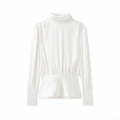 Women's Elegant Satin Long Sleeve Blouse With Bow Tie Neck Backless Solid White Pullover Shirt For Party Casual Office Ladies