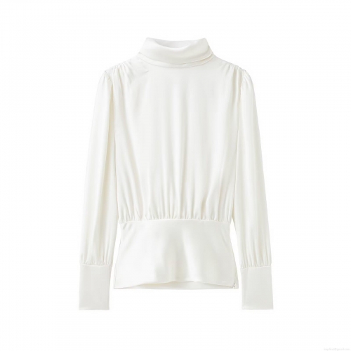 Women's Elegant Satin Long Sleeve Blouse With Bow Tie Neck Backless Solid White Pullover Shirt For Party Casual Office Ladies