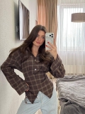 Women's Plaid Blouse Cotton Polyester Blend Back Lace-up Waist-Cinching Long Sleeve Lapel Streetwear Shirt Top For Women Retro Casual