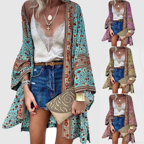 Women's Bohemian Floral Print Cardigan Lightweight Polyester Long Sleeve Beach Cover Up Loose Casual Kimono Blouse Tops For Summer Vacation Women's Bohemian Floral Print Cardigan Lightweight Polyester Long Sleeve Beach Cover Up Loose Casual Kimono Blouse Tops For Summer Vacation