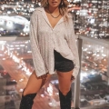 Women's Fashion Sparkling Sequin Long Sleeve Lapel Shirt Slim Fit Single Breasted Long Blouse For Party Club Night Casual Commute Top