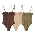 Women's Sexy Spaghetti Strap Bodysuit With Underwire Cup Slim Fit Backless One-Piece Sleeveless Top For Summer Party Clubwear Fashion Outfits