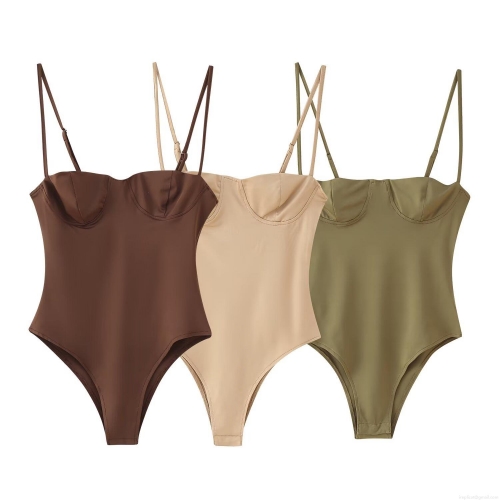 Women's Sexy Spaghetti Strap Bodysuit With Underwire Cup Slim Fit Backless One-Piece Sleeveless Top For Summer Party Clubwear Fashion Outfits Women's Sexy Spaghetti Strap Bodysuit With Underwire Cup Slim Fit Backless One-Piece Sleeveless Top For Summer Party Clubwear Fashion Outfits