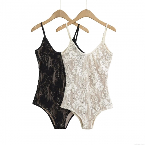 Sexy Floral Lace Bodysuit V-Neck Backless Spaghetti Strap Sleeveless Top For Women Summer Clubwear Party Streetwear Fashion