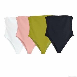 Women's Sexy Off-Shoulder Backless Bodysuit Polyester Spandex Elastic Slim Fit Solid Color Tube Top Jumpsuit For Summer Beach Party Clubwear Casual Streetwear