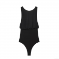Women's Sexy Black Mesh Splicing Bodysuit Pleated Sleeveless Bow Decor Polyester Spandex Body Jumpsuit Top For Party Evening Clubwear Ladies