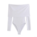Women's Sexy Off-Shoulder Long Sleeve Bodysuit Ruched Slim Fit Milk Silk Jumpsuit One-Piece Top For Party Club Dating Fashion Spring Autumn