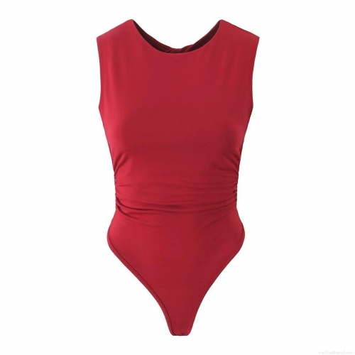 Women's Ruched Sleeveless Bodysuit Round Neck Backless Sexy Hollow Out Slim Fit Leotard Top 93% Rayon 7% Spandex Stretchy One Piece Clubwear