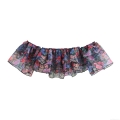 Women's Sweet Off-Shoulder Layered Organza Top Floral Print Ruffle Chiffon Cropped Blouse Short Sleeve Mesh Sheer Shirt For Summer Daily Dating Casual Party