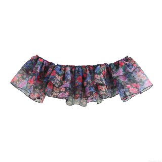 Women's Sweet Off-Shoulder Layered Organza Top Floral Print Ruffle Chiffon Cropped Blouse Short Sleeve Mesh Sheer Shirt For Summer Daily Dating Casual Party