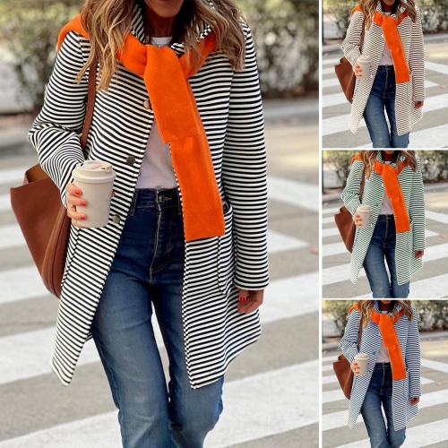 Women's Hooded Striped Cardigan Jacket Casual Polyester Viscose Blend Knitted Snap Button Long Sleeve Coat With Pockets Autumn Winter Outerwear For Women Fashion Comfortable Loose Fit Outwear Women's Hooded Striped Cardigan Jacket Casual Polyester Viscose Blend Knitted Snap Button Long Sleeve Coat With Pockets Autumn Winter Outerwear For Women Fashion Comfortable Loose Fit Outwear