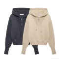 Women's Casual Knitted Hoodie Sweatshirt Half Zipper Drawstring Pullover Long Sleeve Ribbed Cuffs Loose Fit Solid Color Knitted Sweater Top For Autumn Winter