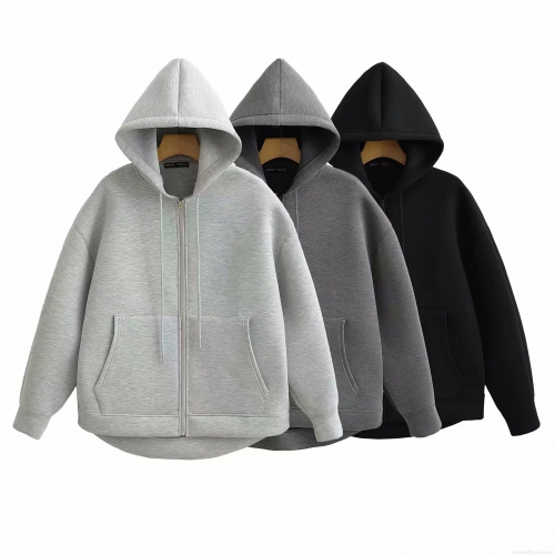 Women Streetwear Asymmetric Hem Hooded Sweatshirt Cotton Polyester Air Layer Zip-up Cardigan Casual Loose Hoodie Jacket With Pocket For Spring Fall Women Streetwear Asymmetric Hem Hooded Sweatshirt Cotton Polyester Air Layer Zip-up Cardigan Casual Loose Hoodie Jacket With Pocket For Spring Fall