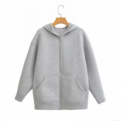Women's Autumn Fashion Mid-Length Space Cotton Hoodie Oversized Zip-Up Hooded Sweatshirt With Pockets Casual Solid Gray Streetwear Jacket Women's Autumn Fashion Mid-Length Space Cotton Hoodie Oversized Zip-Up Hooded Sweatshirt With Pockets Casual Solid Gray Streetwear Jacket