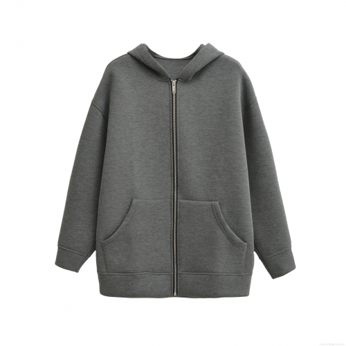 Women's Casual Deep Grey Zip Up Hoodie Loose Fit Long Sleeve Sweatshirt For Daily Streetwear European Style Solid Color Comfortable Outerwear Women's Casual Deep Grey Zip Up Hoodie Loose Fit Long Sleeve Sweatshirt For Daily Streetwear European Style Solid Color Comfortable Outerwear