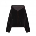 Women's Velvet Zip Up Hoodie Jacket Soft Velour Long Sleeve Hooded Sweatshirt Fall Winter Outerwear Casual Streetwear Coat With Pockets