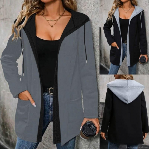 Women's Casual Color Block Hooded Cardigan Zip Up Sweatshirt Long Sleeve Hoodies With Pockets Polyester Spandex Lightweight Jacket For Autumn Winter Outdoor Daily Wear Fashion Comfort