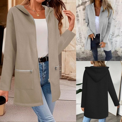 Women's Plus Size Hooded Jacket Long Sleeve Zip Up Hoodie Solid Color Autumn Winter Casual Warm Sweatshirt Coat With Pockets Women's Plus Size Hooded Jacket Long Sleeve Zip Up Hoodie Solid Color Autumn Winter Casual Warm Sweatshirt Coat With Pockets