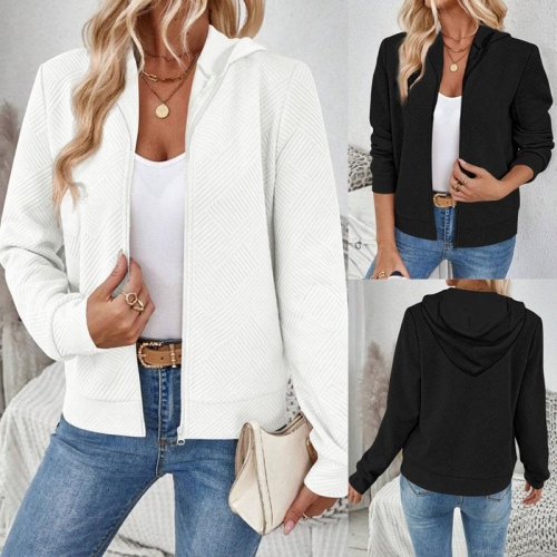 Women's Textured Zip Up Hoodie Geometric Jacquard Long Sleeve Sweatshirt Jacket Casual Hooded Outerwear Polyester Spandex Blend Autumn Winter Fashion for Women Women's Textured Zip Up Hoodie Geometric Jacquard Long Sleeve Sweatshirt Jacket Casual Hooded Outerwear Polyester Spandex Blend Autumn Winter Fashion for Women