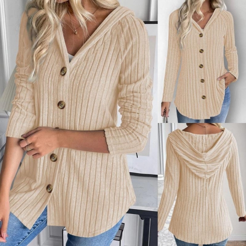 Women Hooded Rib-Knit Cardigan Jacket Spandex Blend Solid Color Button Front Long Sleeve Top Casual Daily Fashion Autumn Winter Ribbed Hoodie Outerwear Women Hooded Rib-Knit Cardigan Jacket Spandex Blend Solid Color Button Front Long Sleeve Top Casual Daily Fashion Autumn Winter Ribbed Hoodie Outerwear