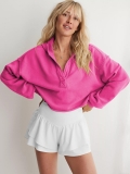 Women's Casual V Neck Hooded Sweatshirt Loose Crop Top Long Sleeve Solid Color Raw Hem Cotton Blend Streetwear Hoodie For Women Autumn Winter