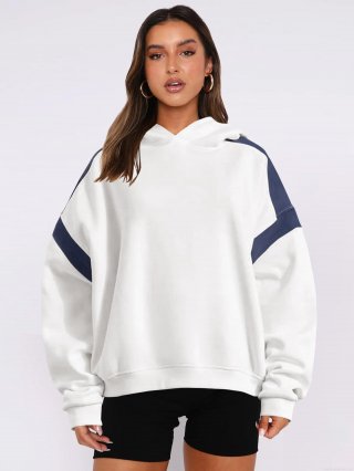 Women's Oversized Color Block Hoodie Cotton Blend Drop Shoulder Sweatshirt Casual Streetwear Pullover Outerwear for Autumn Winter Women Comfort Hooded Top