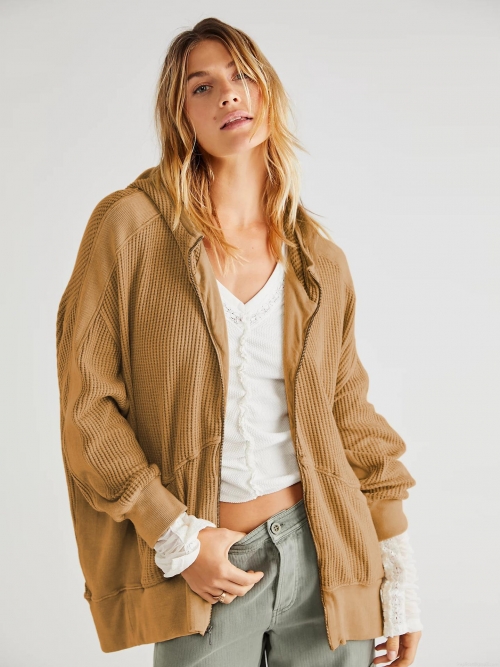 Women's Casual Waffle Knit Zip Up Hoodie Loose Oversized Mid-Length Solid Color Long Sleeve Cardigan Sweatshirt Jacket Coat for Daily Streetwear Women's Casual Waffle Knit Zip Up Hoodie Loose Oversized Mid-Length Solid Color Long Sleeve Cardigan Sweatshirt Jacket Coat for Daily Streetwear