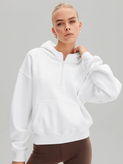 Women's Half Zip Hoodie Cotton Blend Oversized Long Sleeve Sweatshirt With Kangaroo Pocket For Daily Leisure Streetwear Fashion Comfortable Pullover Women's Half Zip Hoodie Cotton Blend Oversized Long Sleeve Sweatshirt With Kangaroo Pocket For Daily Leisure Streetwear Fashion Comfortable Pullover